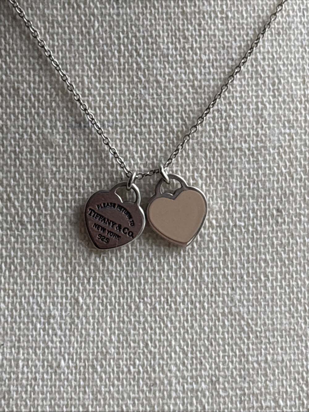 Tiffany & Co. Return to Tiffany Pink Peach Mini Double Heart Tag Necklace 16" - Picture 12 of 12